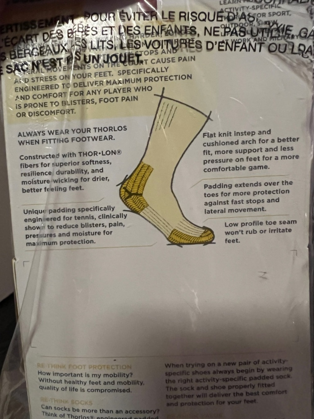 Thorlos Tennis Foot Protection Socks - Black & White Pack of 3 - Picture 4 of 4